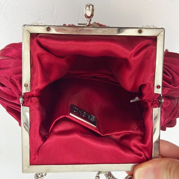 Vintage Y2K Cache Red Pleated Kisslock Mini Handbag Purse Formal Women's - Picture 4 of 5